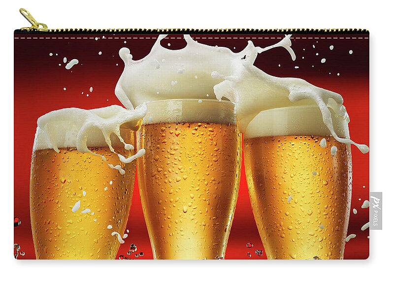 Alcohol Zip Pouch featuring the photograph Three Beer Glasses by Jack Andersen