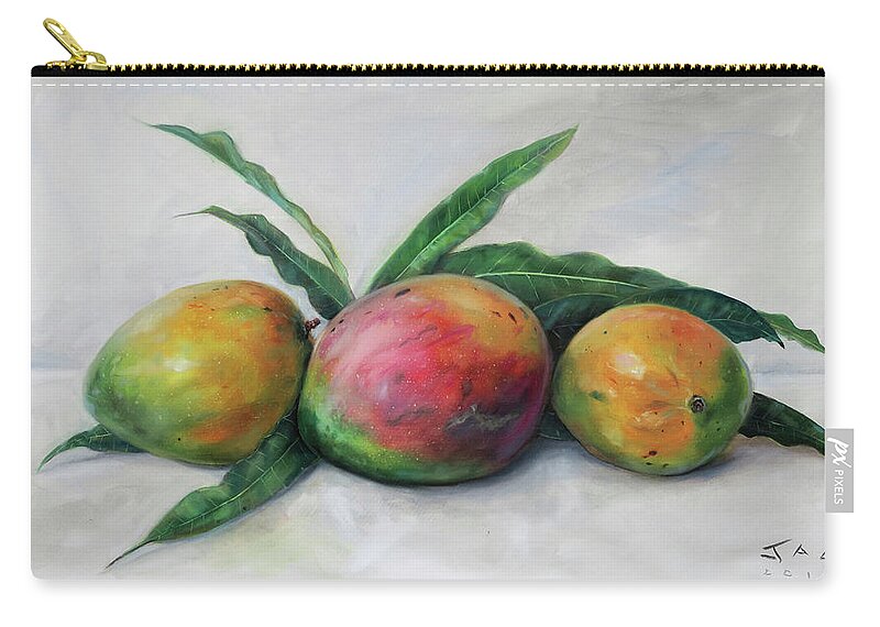 Still Life Carry-all Pouch featuring the painting Three Julie Mangos by Jonathan Gladding