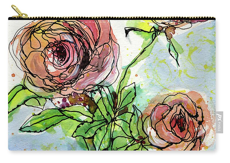 Watercolor Carry-all Pouch featuring the painting Three Roses by AnneMarie Welsh