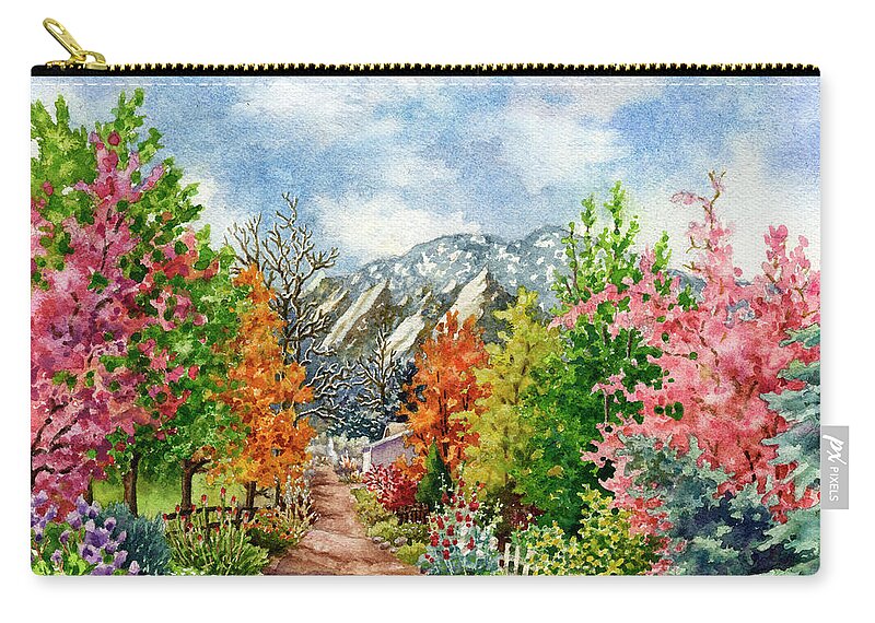 Trees Painting Zip Pouch featuring the painting Through All Seasons by Anne Gifford