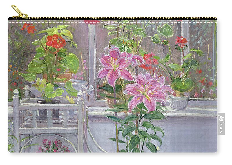 Glasshouse Zip Pouch featuring the painting Through The Conservatory Window by Timothy Easton