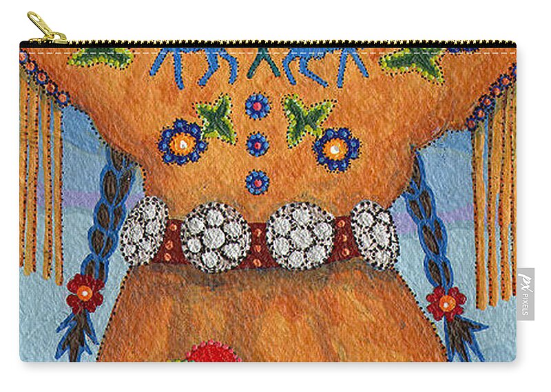 Native American Zip Pouch featuring the painting Thunder Girl Fall by Chholing Taha