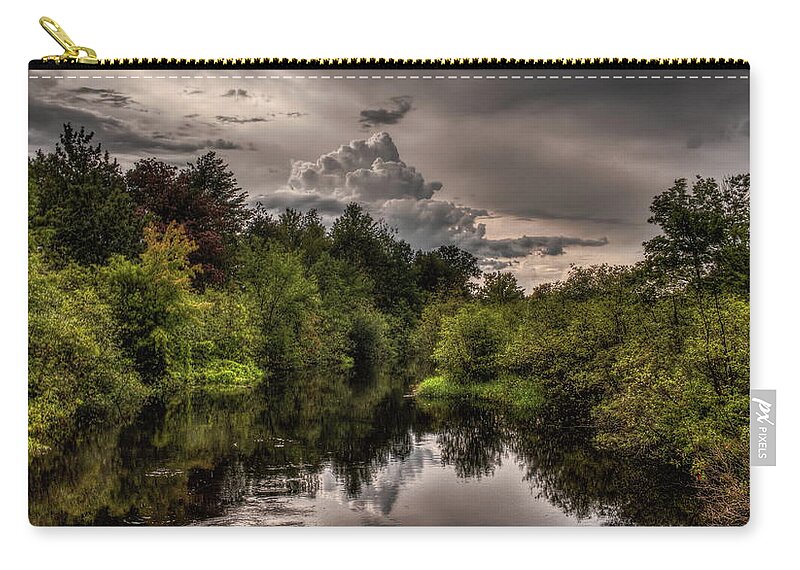 Weather Zip Pouch featuring the photograph Thunderhead Over The Plover River by Dale Kauzlaric