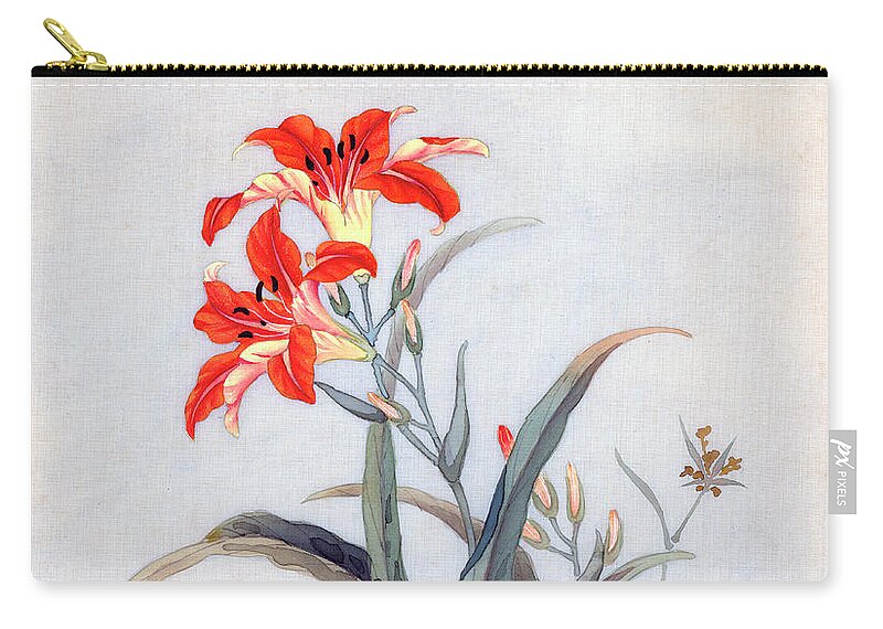 Chikutei Zip Pouch featuring the painting Tiger Lily by Chikutei