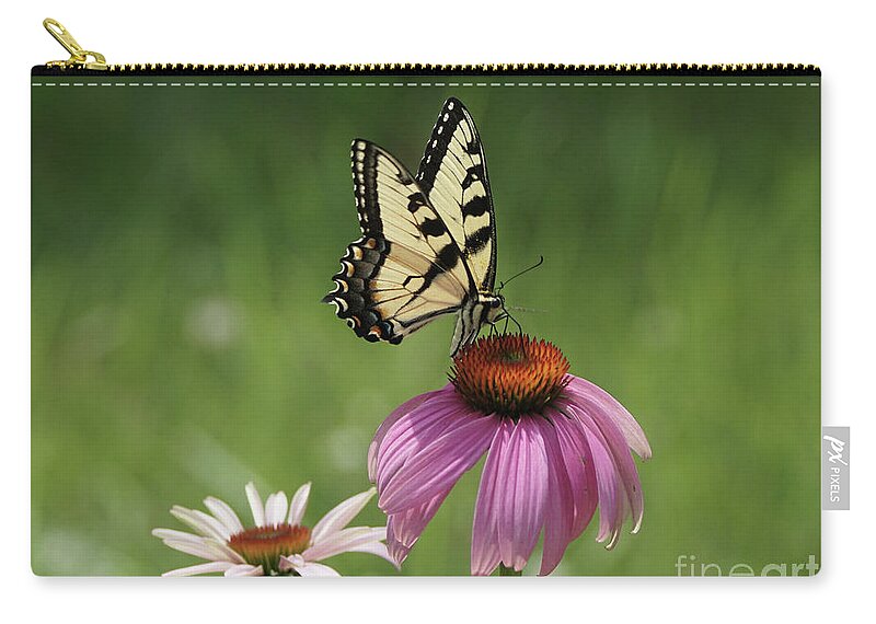 Butterfly Zip Pouch featuring the photograph Tiger Swallowtail Butterfly and Coneflowers by Robert E Alter Reflections of Infinity