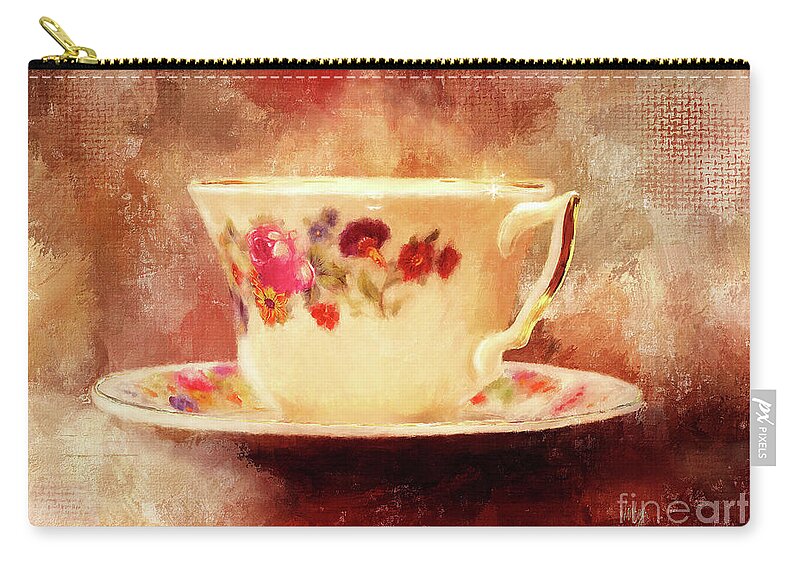 Tea Cup Zip Pouch featuring the digital art Time For Tea by Lois Bryan