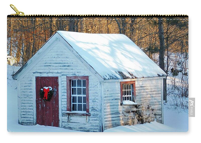Red Zip Pouch featuring the photograph - Tiny Christmas House by THERESA Nye