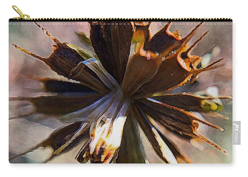 Brushstroke Zip Pouch featuring the photograph Tiny Dried Flower 1 by Jori Reijonen