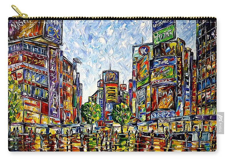 Tokyo Abstract Zip Pouch featuring the painting Tokyo by Mirek Kuzniar