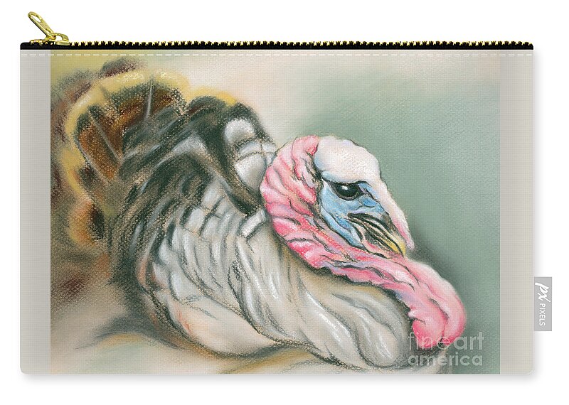 Bird Zip Pouch featuring the pastel Tom Turkey Portrait by MM Anderson