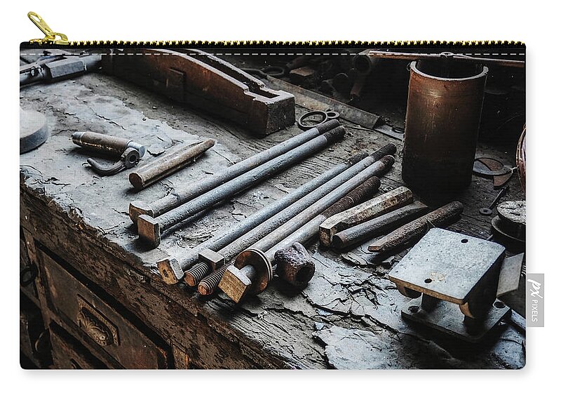 Tool Bench Zip Pouch featuring the photograph Tool Bench by Steph Gabler