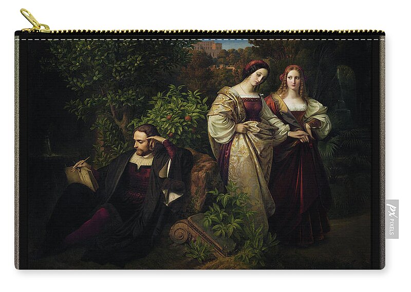Torquato Tasso Zip Pouch featuring the painting Torquato Tasso and the Two Leonores by Karl Ferdinand Sohn by Rolando Burbon