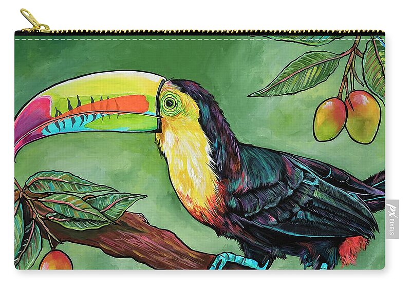Toucan Zip Pouch featuring the painting Toucan In The Mango Tree by Patti Schermerhorn