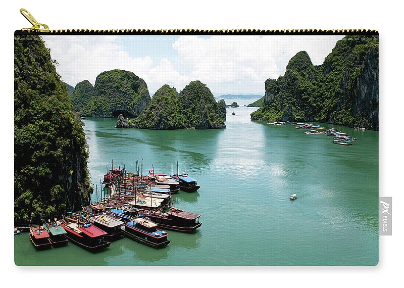Seascapes Zip Pouch featuring the photograph Tourist boats, Halong Bay, Vietnam by Michalakis Ppalis