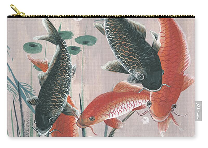 Asian & World Culture+animals Zip Pouch featuring the painting Traditional Koi Pond II by Melissa Wang