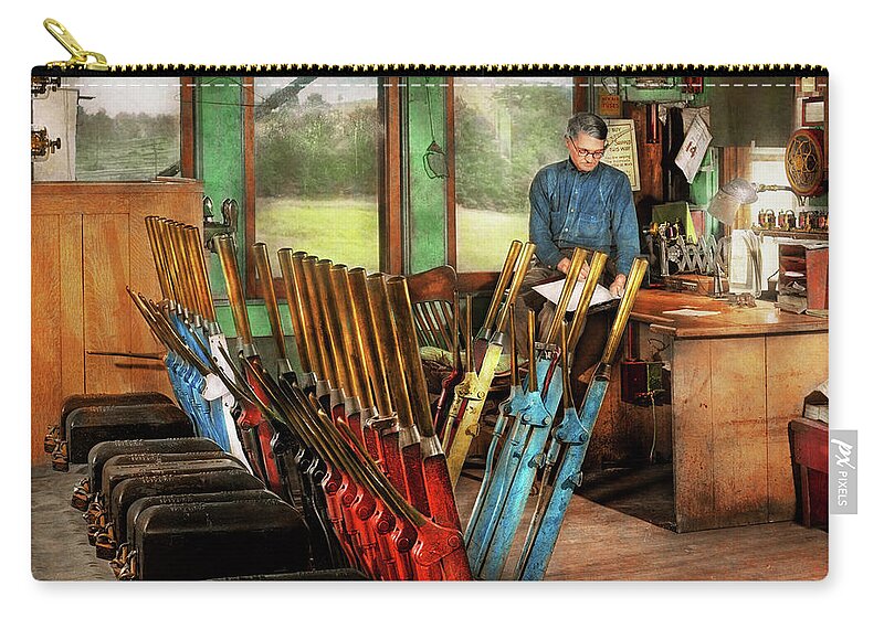 Train Zip Pouch featuring the photograph Train - Controls - In the signal tower 1940 by Mike Savad