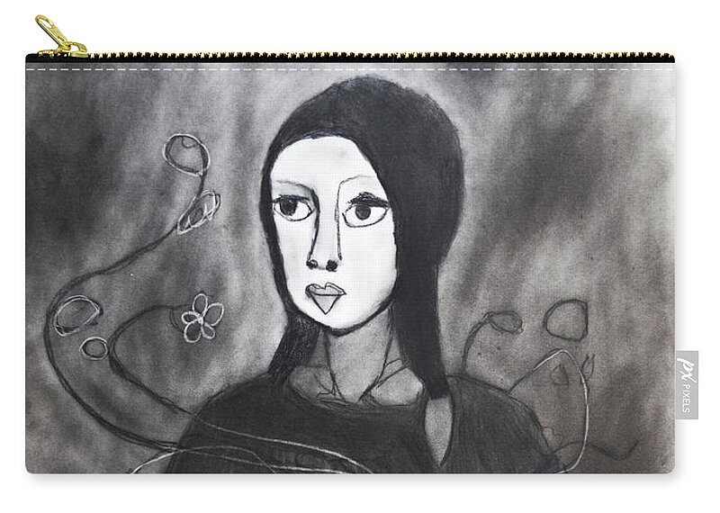 Charcoal Art Zip Pouch featuring the drawing Tranquility by Nadija Armusik