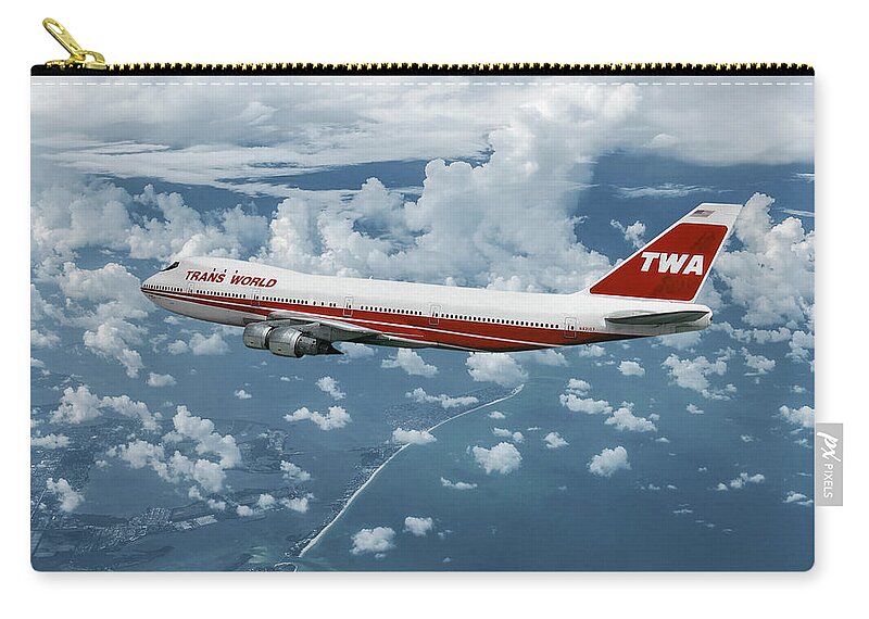Trans World Airlines Zip Pouch featuring the mixed media Trans World Airlines Boeing 747-131 by Erik Simonsen