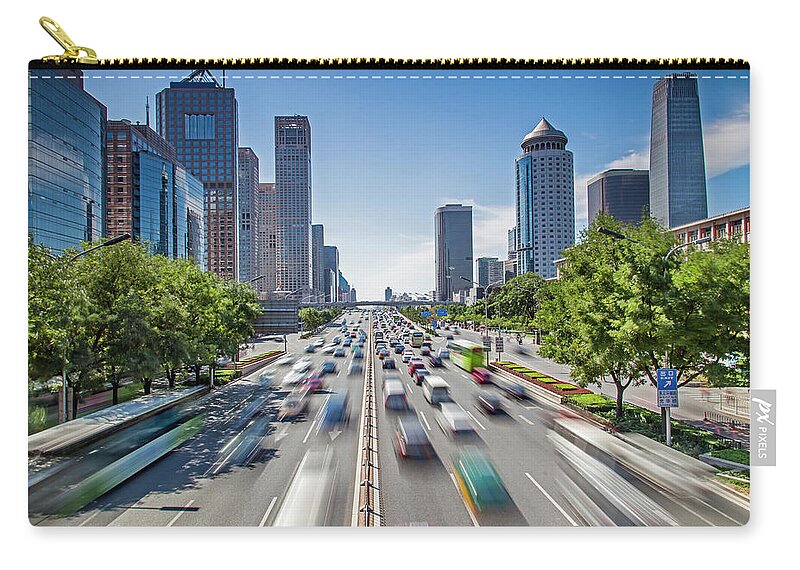 Shadow Zip Pouch featuring the photograph Transportation In Downtown Beijing by Czqs2000 / Sts