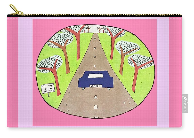 Whimsical Zip Pouch featuring the drawing Tree-lined Road, Driving Design by Ashley Rice