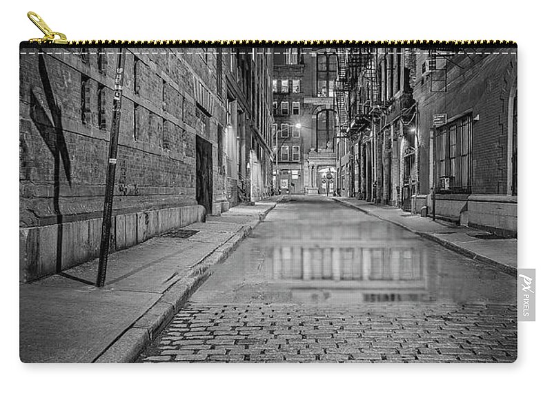 Tribeca Skybridge Zip Pouch featuring the photograph Tribeca's NYC Skybridge BW by Susan Candelario