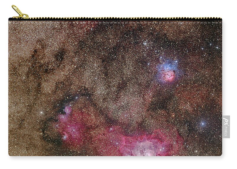 Dust Zip Pouch featuring the photograph Trifid Nebula And Lagoon Nebula by Phillip L Jones