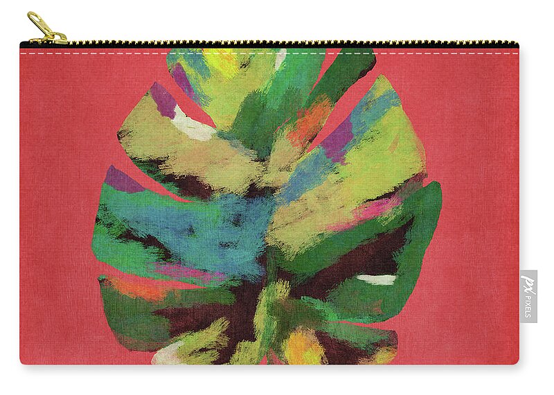Tropical Zip Pouch featuring the painting Tropical Palm Leaf Red- Art by Linda Woods by Linda Woods