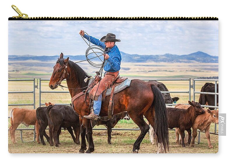 Cowboy Zip Pouch featuring the photograph Tugging by Todd Klassy