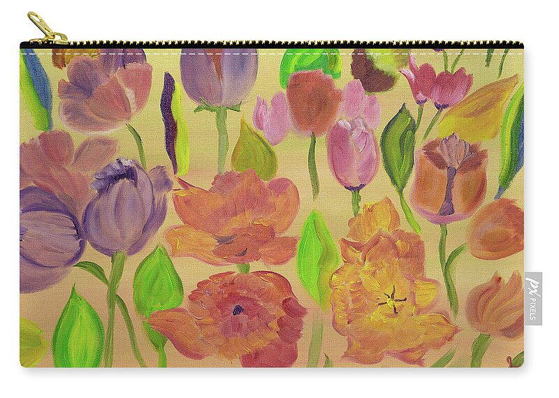 Tulips Zip Pouch featuring the painting Tulip Showers by Meryl Goudey