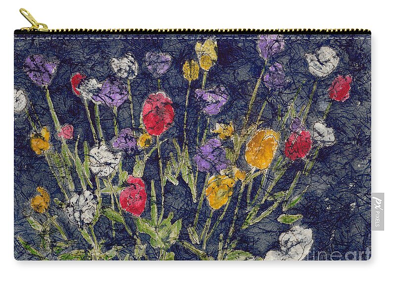 Tulips Zip Pouch featuring the painting Tulips Watercolor Batik by Conni Schaftenaar