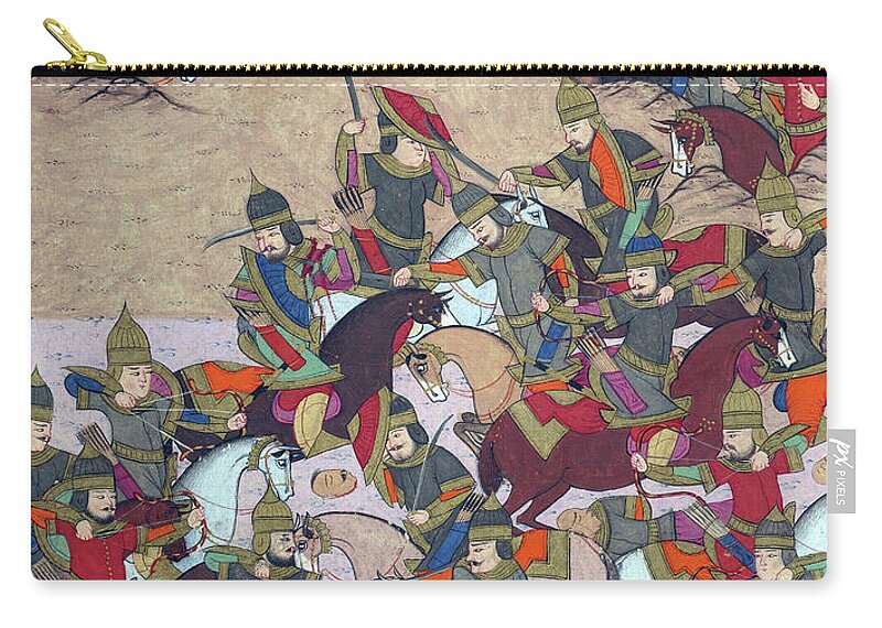 Shahnamah Zip Pouch featuring the photograph Turkish troops attack the forces of Bizhan by Steve Estvanik