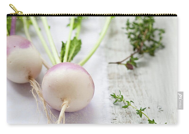 Wood Zip Pouch featuring the photograph Turnips And Thyme by Sarka Babicka