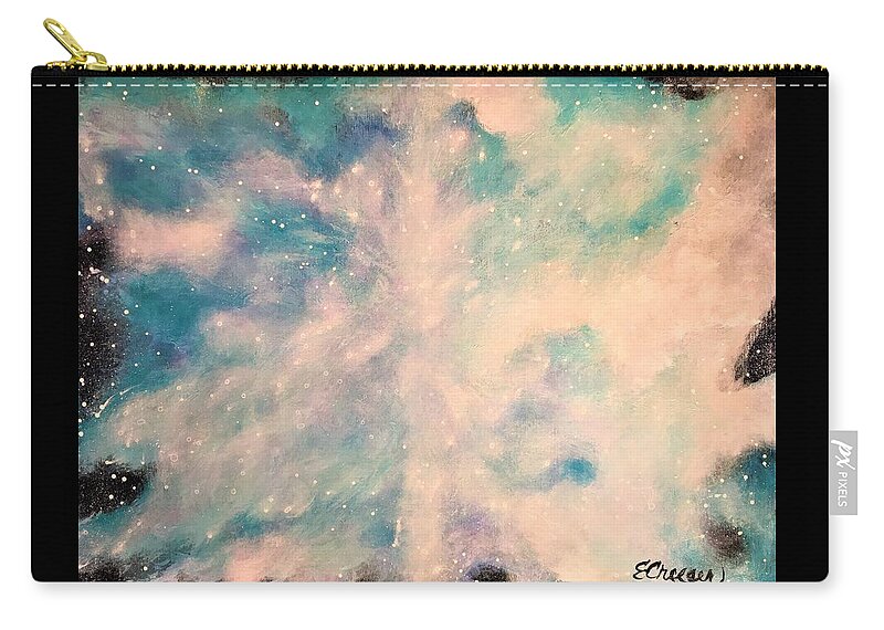 Space Zip Pouch featuring the painting Turquoise Cosmic Cloud by Esperanza Creeger