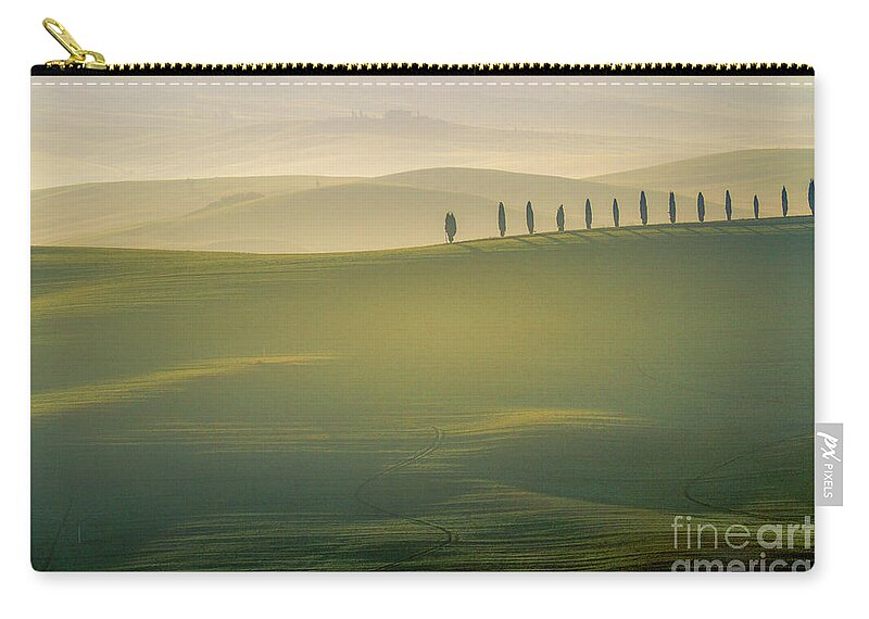 Landscape Zip Pouch featuring the photograph Tuscany Landscape with Cypress Trees by Heiko Koehrer-Wagner