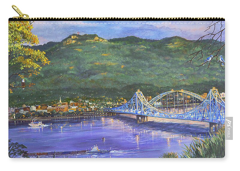 Blue Bridges Zip Pouch featuring the painting Twilight At Blue Bridges by Marilyn Smith