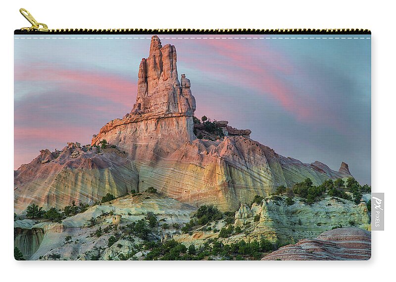 00563970 Zip Pouch featuring the photograph Twilight At Church Rock, Red Rock State Park, New Mexico by Tim Fitzharris