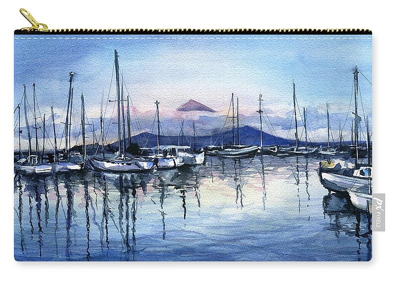 Marina Zip Pouch featuring the painting Twilight at Horta Azores by Dora Hathazi Mendes