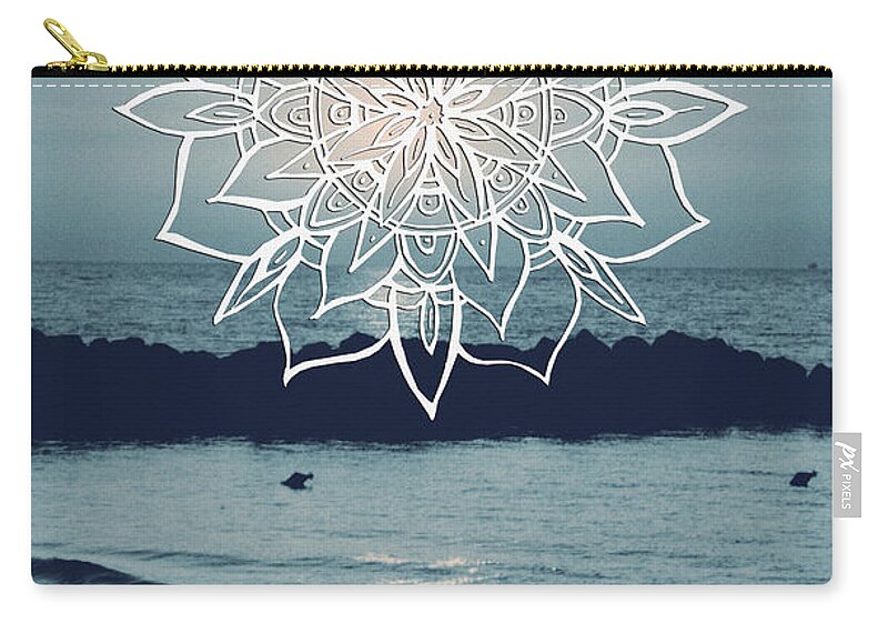 Collage Zip Pouch featuring the mixed media Twilight Mandala Ocean Bliss Dream #2 #sunset #decor #art by Anitas and Bellas Art