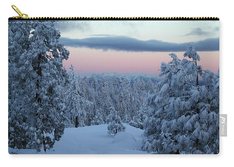 Scenics Zip Pouch featuring the photograph Twilight Snow 1 by Escaflowne