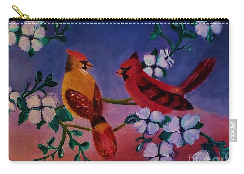 Birds Zip Pouch featuring the painting Two Birds by Christy Saunders Church