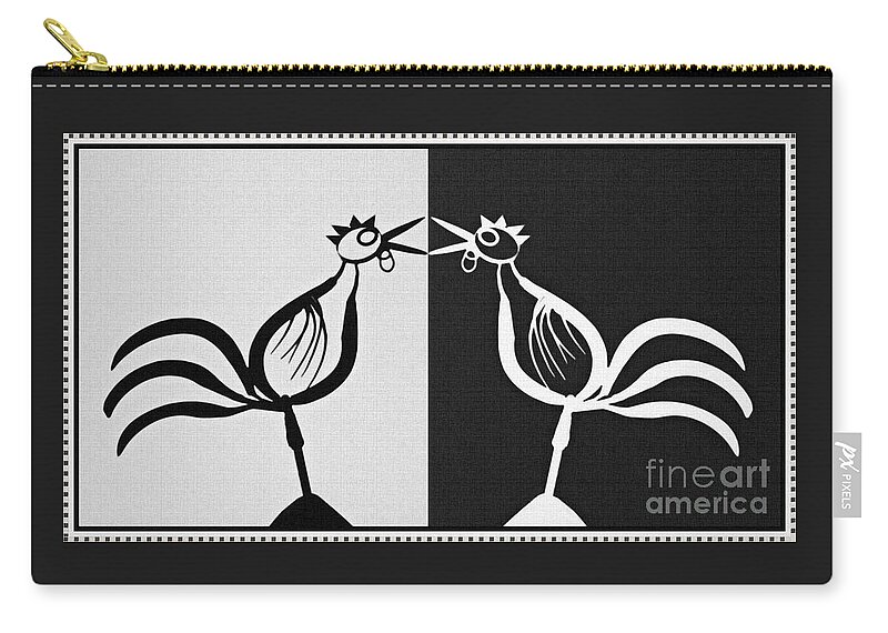 Cockerel Zip Pouch featuring the digital art Two Crowing Roosters 3 by Sarah Loft