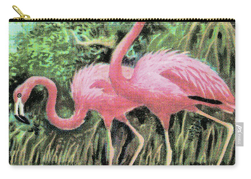 Animal Zip Pouch featuring the drawing Two flamingos by CSA Images