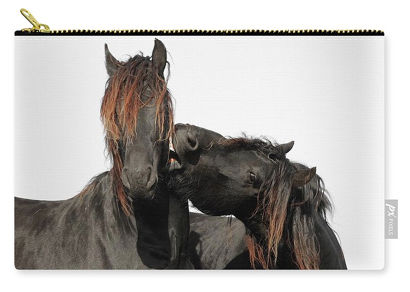 Horse Zip Pouch featuring the photograph Two Horse Playing by Marcel Ter Bekke