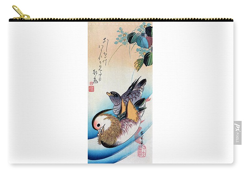Utagawa Hiroshige Zip Pouch featuring the painting Two mandarin ducks by Utagawa Hiroshige