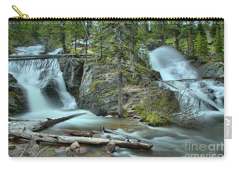 Twin Falls Zip Pouch featuring the photograph Two Medicine Twin Falls by Adam Jewell