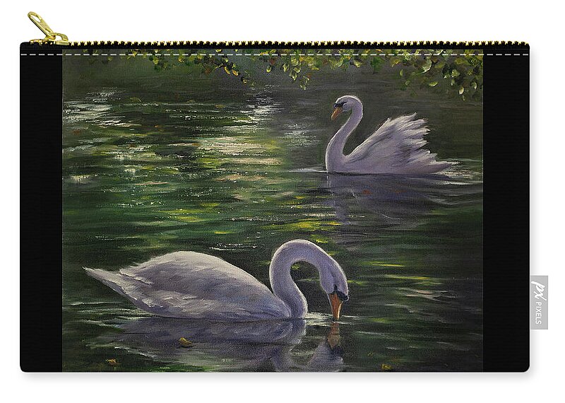 Two Swans Zip Pouch featuring the painting Serenity Swans by Lynne Pittard