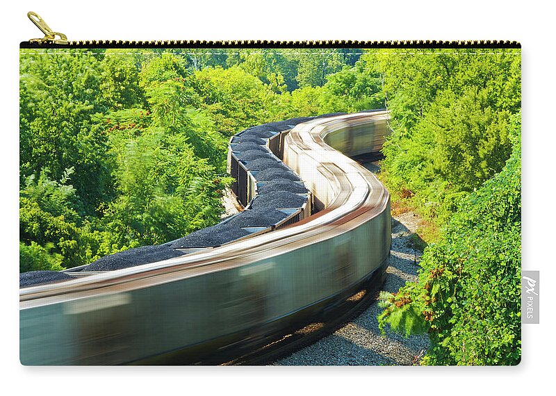 Curve Zip Pouch featuring the photograph Two Trains Going Through The Forest by Traveler1116