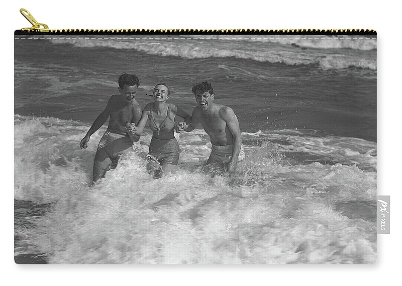 Young Men Zip Pouch featuring the photograph Two Young Man And Woman Playing In by George Marks