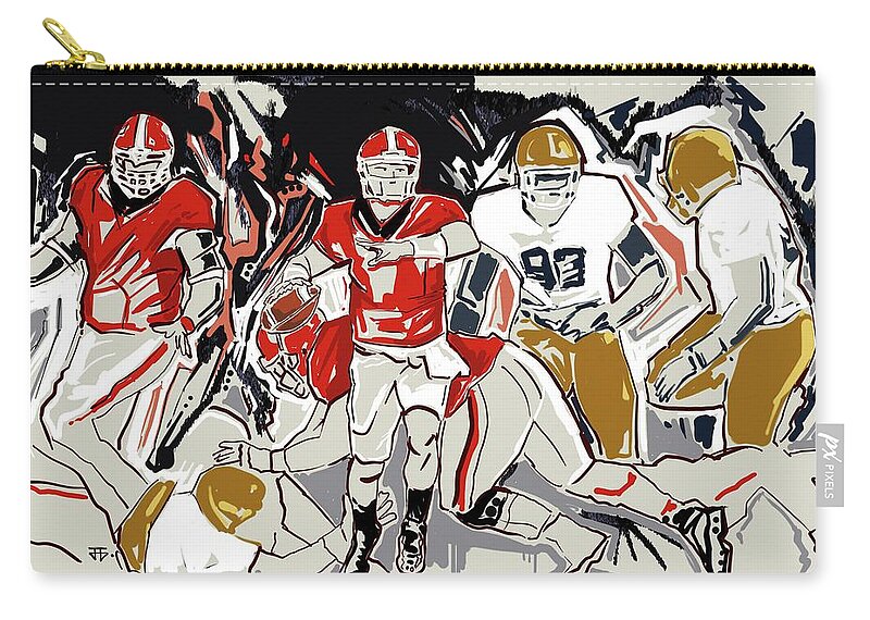 Uga Football Zip Pouch featuring the painting UGA Notre Dame by John Gholson