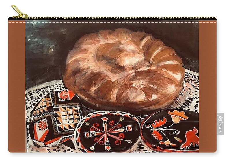 Ukrainian Zip Pouch featuring the painting Ukrainian Easter by Denice Palanuk Wilson